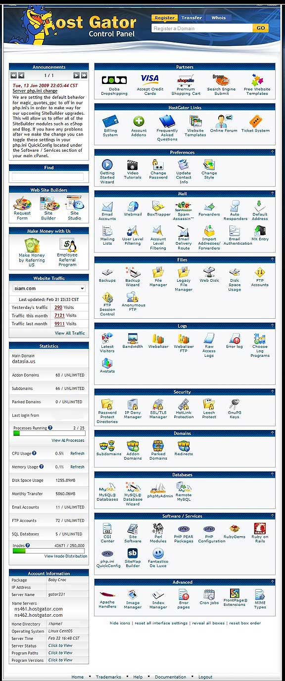 Web host Hostgator review: With out control panel we can do ANYTHING to our webs instantly.