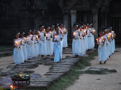 Nginn-Karet dancers performing at Banteay Srey temple in Cambodia.