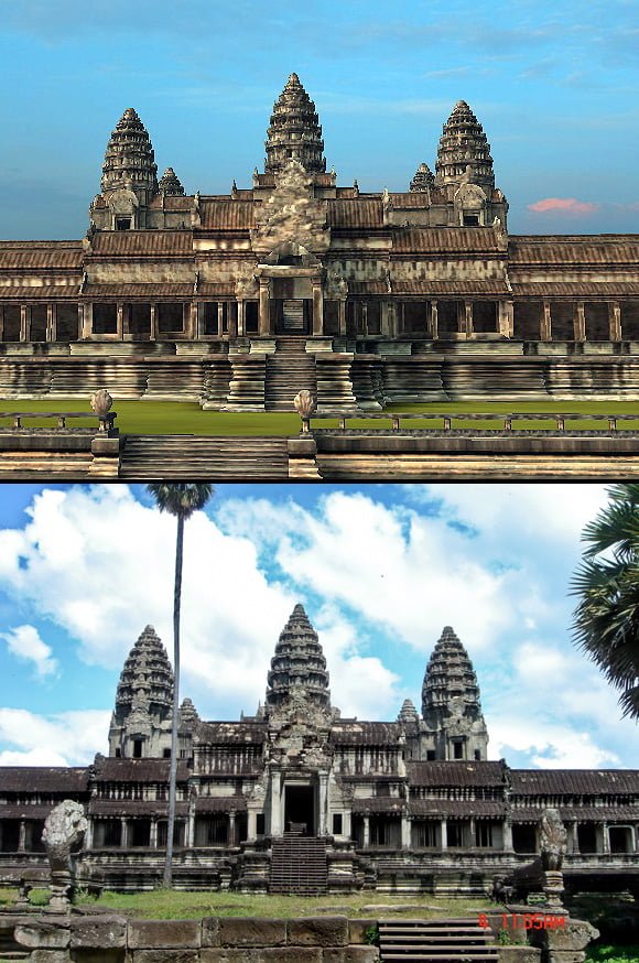 Angkor Wat-3D: This view greets you walking directly north from Angkor Wat's south gate.