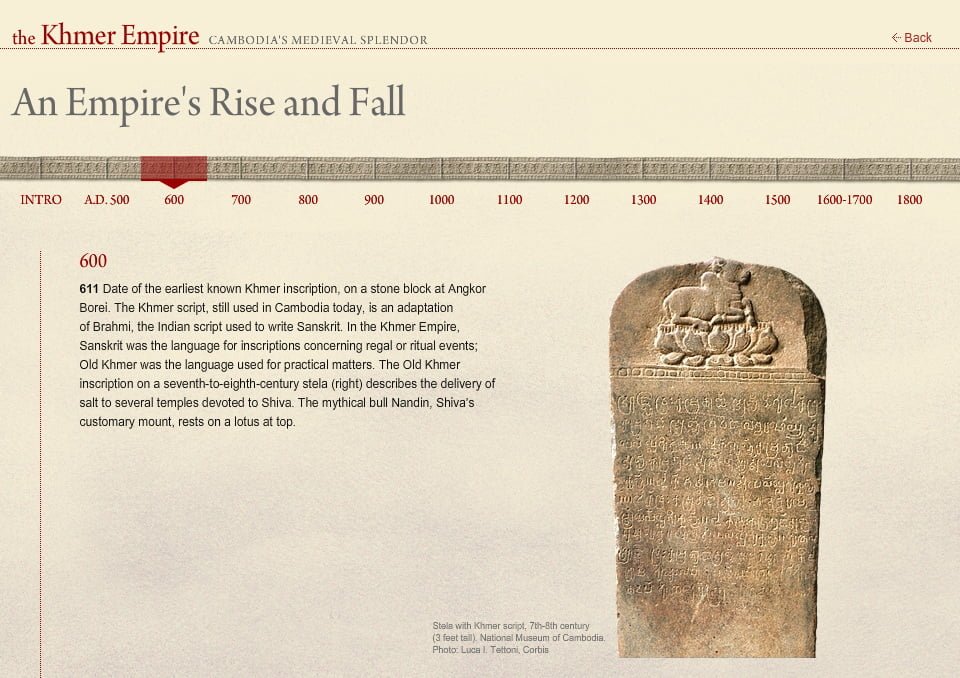 National Geographic Interactive Timeline of the Khmer Empire