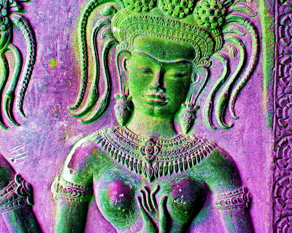 Colorful Images of Devata Goddesses or Apsaras at Angkor Wat
