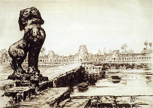 Douglass rendered Angkor Wat's western entrance in 1927 in this 10 7/8" x 14 1/2" etching. Courtesy US Library of Congress.