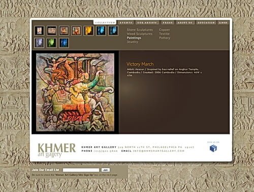 The Khmer Art Gallery in Philadelphia features a variety of traditional and contemporary art from Cambodia.