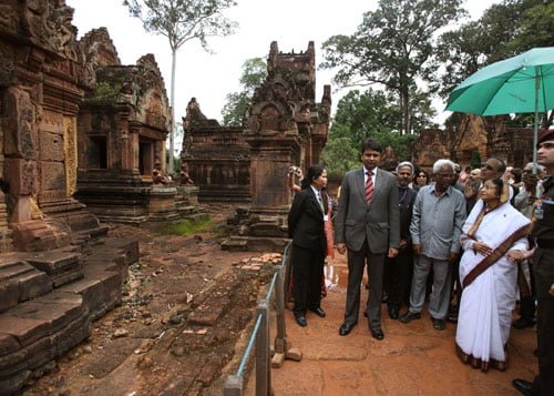 India and Cambodia: The President of India, Smt. Pratibha Devisingh Patil at Banteay Srey, the Citadel of Women.