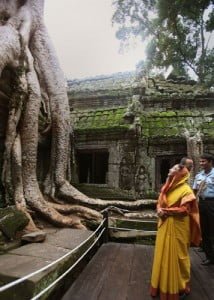 India and Cambodia:The President of India, Smt. Pratibha Devisingh Patil at Ta Prohm Temple in Siem Reap, Cambodia.