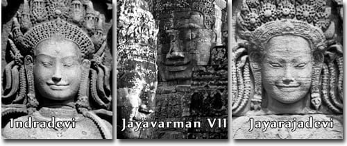 Queen Indradevi, King Jayavarman VII and Queen Jayarajadevi at the Bayon.