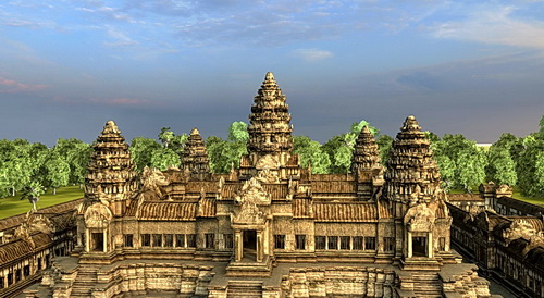 Angkor Wat central towers in Vizerra 3D model