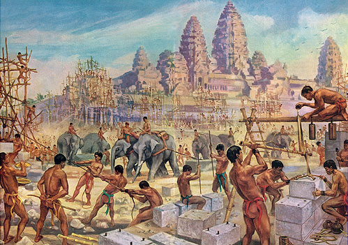 "Elephant Teams Drag Heavy Stones for the Building of Angkor Wat" by Maurice Fiévet