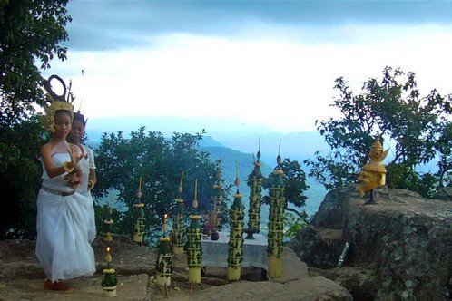 At Preah Vihear temple, the NKFC Sacred Dancers of Angkor troupe perform a blessing ritual calling for peace. August 2011.