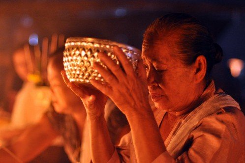 The Sacred Dancers of Angkor perform their first international dance ritual for thousands of worshipper gathered at Wat Phou temple in Laos. February 2012.